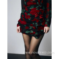 100% Poly Vneck Printed Long Sleeved Short Skirt